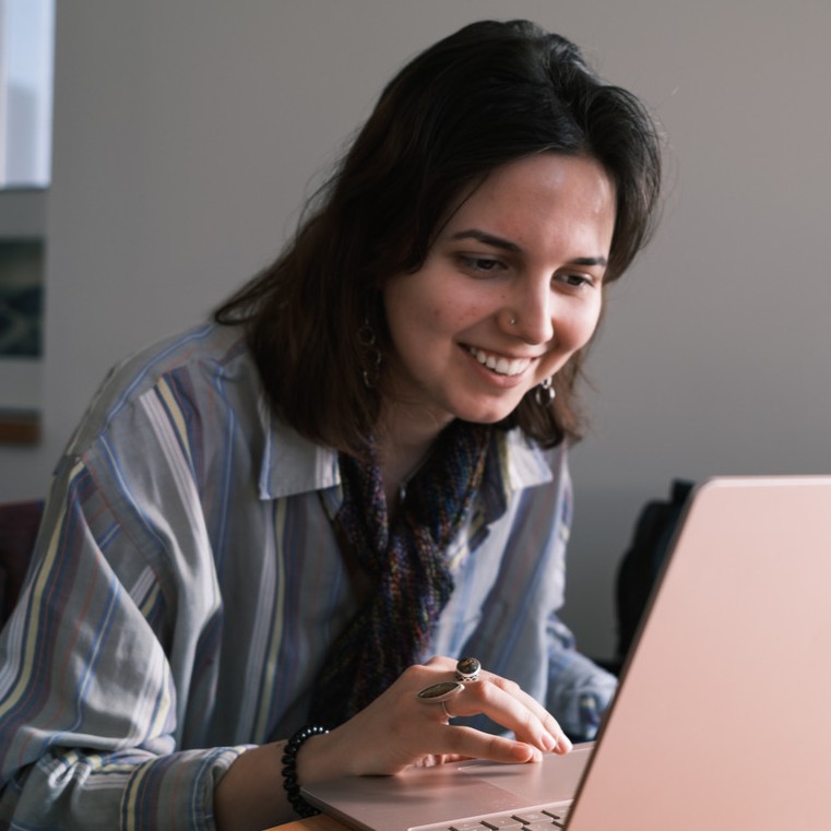 Photo of Nicola Lawford using a laptop