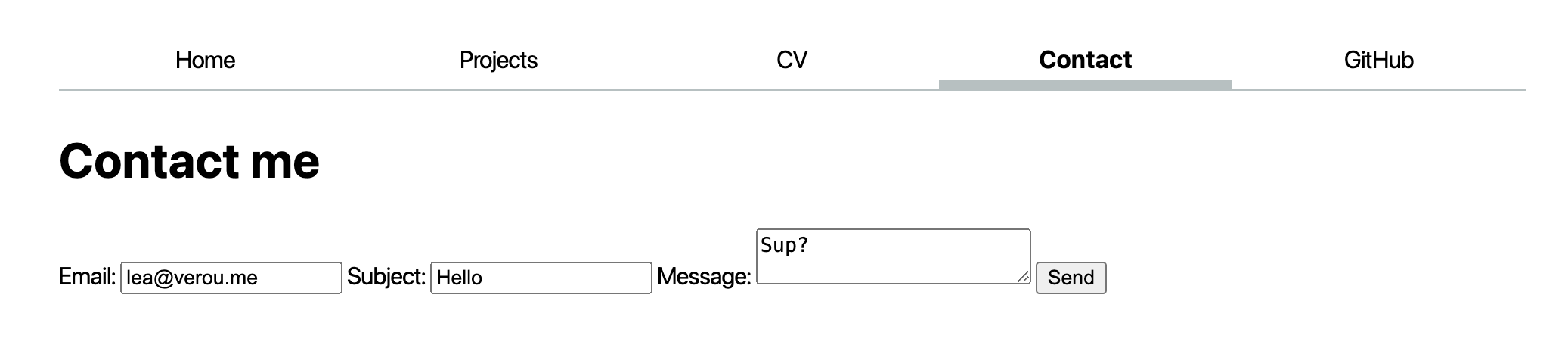 Unstyled contact form screenshot