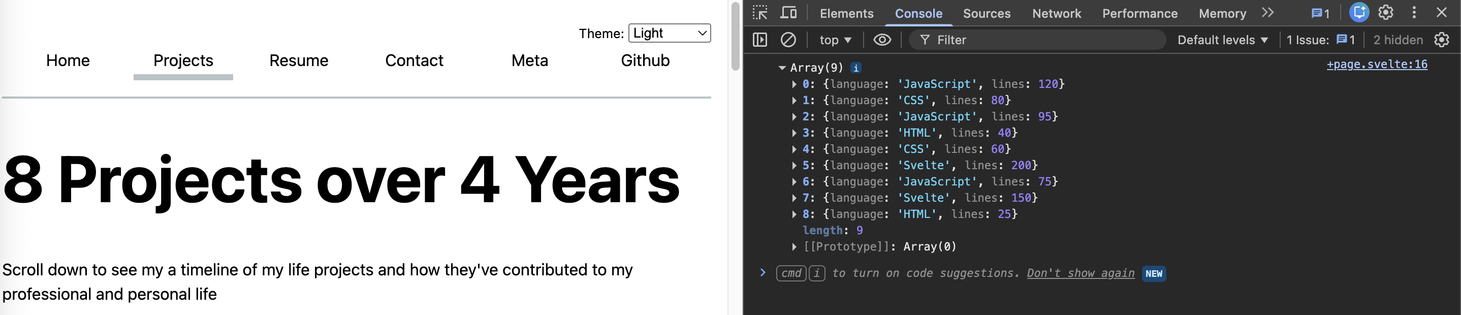 Console tab showing data has loaded